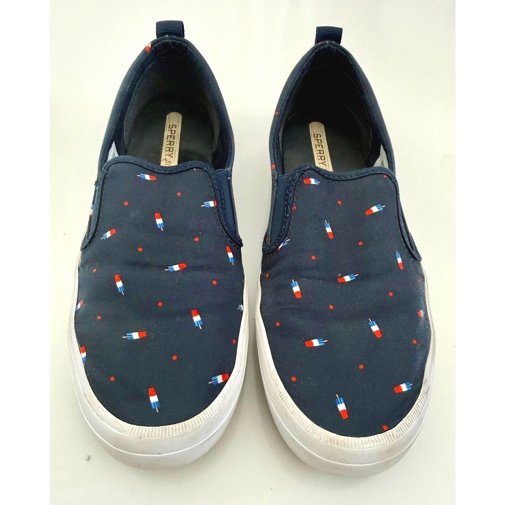 Sperry Crest Vibe Slip On Shoes Womens 10 Navy Rocket Popsicle 4th of July Summe